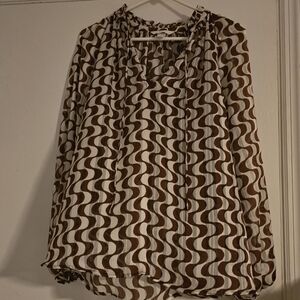 H&M Brown and White Wavy Print Blouse
